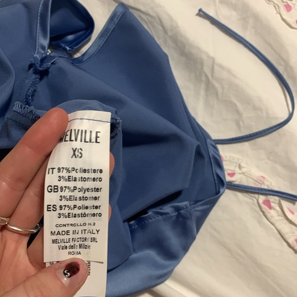 NWT Brandy Melville EU Europe Exclusive Blue Kim Cowl Neck Satin Dress - Picture 5 of 6